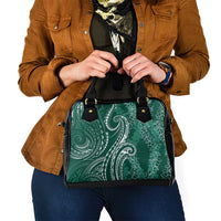Polynesia Plumeria Lei Shoulder Handbag Sage Green Curves Motif