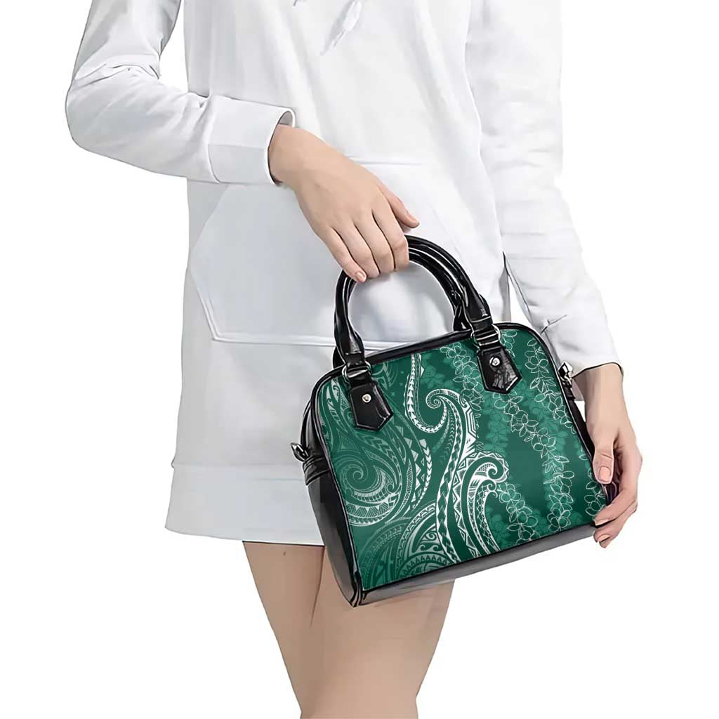 Polynesia Plumeria Lei Shoulder Handbag Sage Green Curves Motif