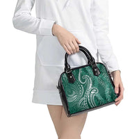 Polynesia Plumeria Lei Shoulder Handbag Sage Green Curves Motif