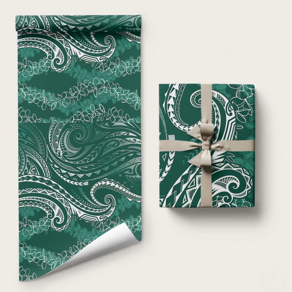 Polynesia Plumeria Lei Wrapping Paper Sage Green Curves Motif