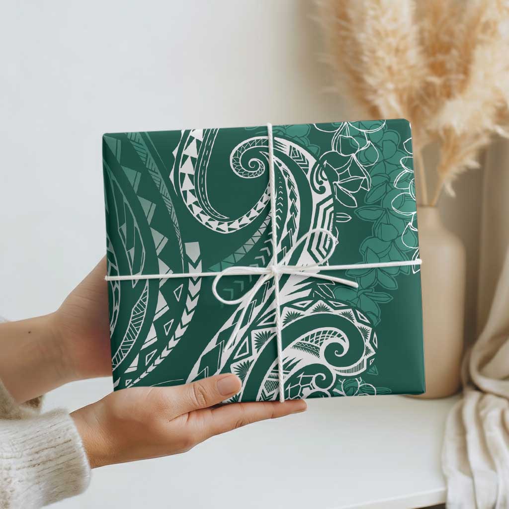 Polynesia Plumeria Lei Wrapping Paper Sage Green Curves Motif