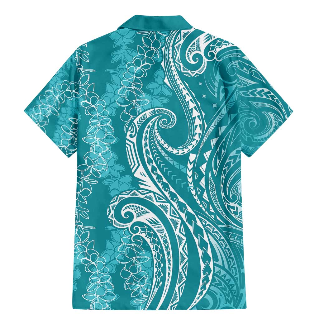 Polynesia Plumeria Lei Family Matching Mermaid Dress and Hawaiian Shirt Teal Curves Motif LT7 - Polynesian Pride