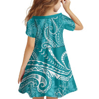 Polynesia Plumeria Lei Family Matching Off Shoulder Maxi Dress and Hawaiian Shirt Teal Curves Motif LT7 - Polynesian Pride