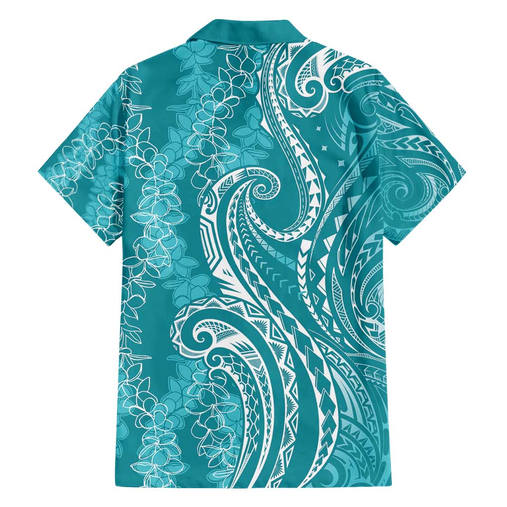 Polynesia Plumeria Lei Family Matching Off Shoulder Maxi Dress and Hawaiian Shirt Teal Curves Motif LT7 - Polynesian Pride