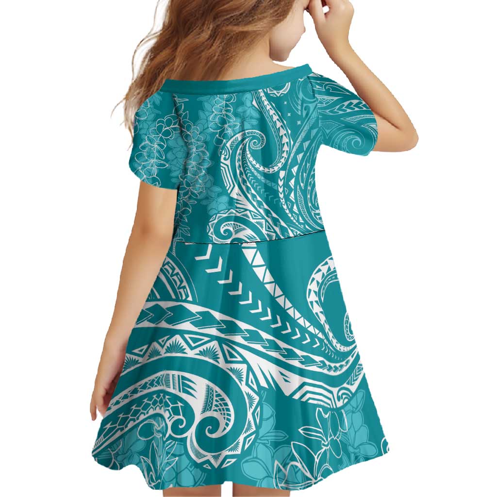 Polynesia Plumeria Lei Family Matching Summer Maxi Dress and Hawaiian Shirt Teal Curves Motif LT7 - Polynesian Pride