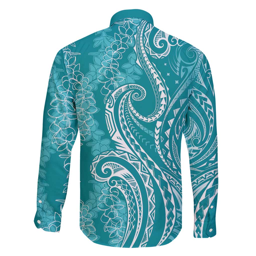 Polynesia Plumeria Lei Family Matching Summer Maxi Dress and Hawaiian Shirt Teal Curves Motif LT7 - Polynesian Pride