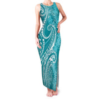 Polynesia Plumeria Lei Family Matching Tank Maxi Dress and Hawaiian Shirt Teal Curves Motif LT7 Mom's Dress Teal - Polynesian Pride