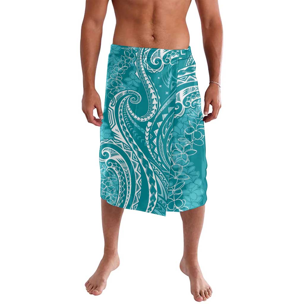 Polynesia Plumeria Lei Lavalava Teal Curves Motif