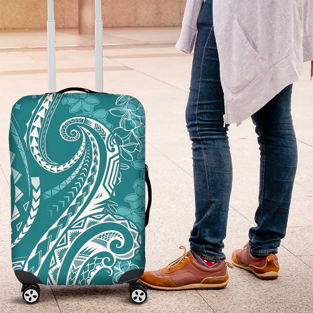 Polynesia Plumeria Lei Luggage Cover Teal Curves Motif LT7 Teal - Polynesian Pride