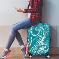 Polynesia Plumeria Lei Luggage Cover Teal Curves Motif LT7 - Polynesian Pride