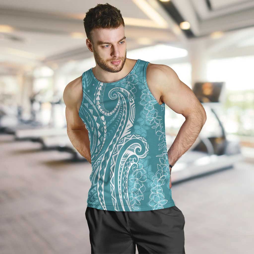Polynesia Plumeria Lei Men Tank Top Teal Curves Motif LT7 Teal - Polynesian Pride