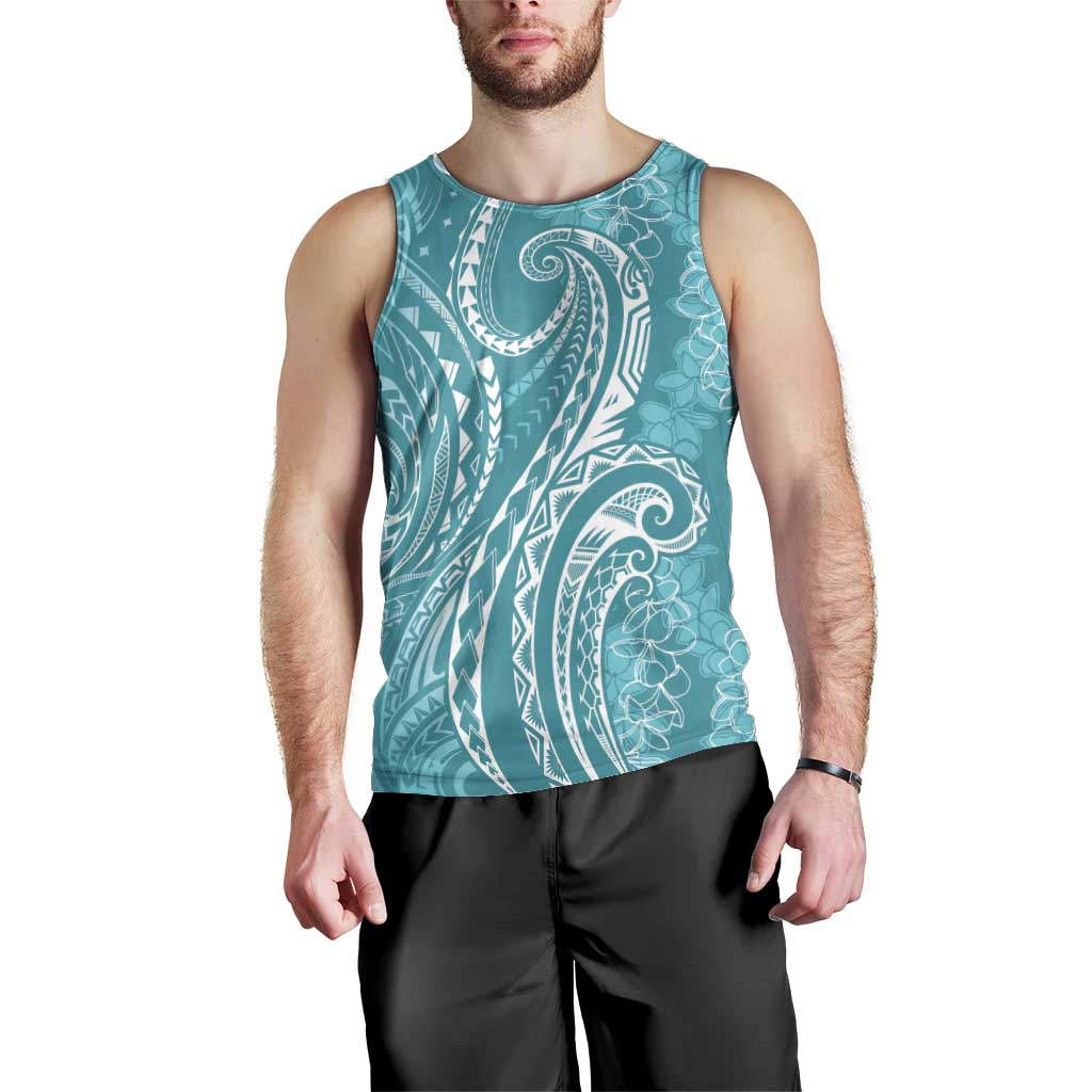 Polynesia Plumeria Lei Men Tank Top Teal Curves Motif LT7 - Polynesian Pride
