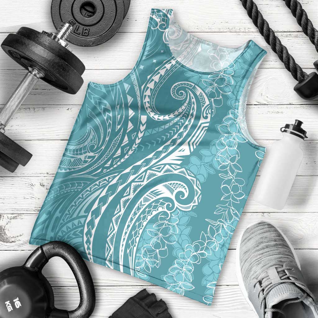 Polynesia Plumeria Lei Men Tank Top Teal Curves Motif LT7 - Polynesian Pride