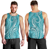 Polynesia Plumeria Lei Men Tank Top Teal Curves Motif LT7 - Polynesian Pride