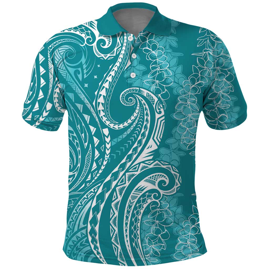 Polynesia Plumeria Lei Polo Shirt Teal Curves Motif LT7 Teal - Polynesian Pride