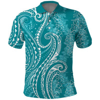 Polynesia Plumeria Lei Polo Shirt Teal Curves Motif LT7 Teal - Polynesian Pride