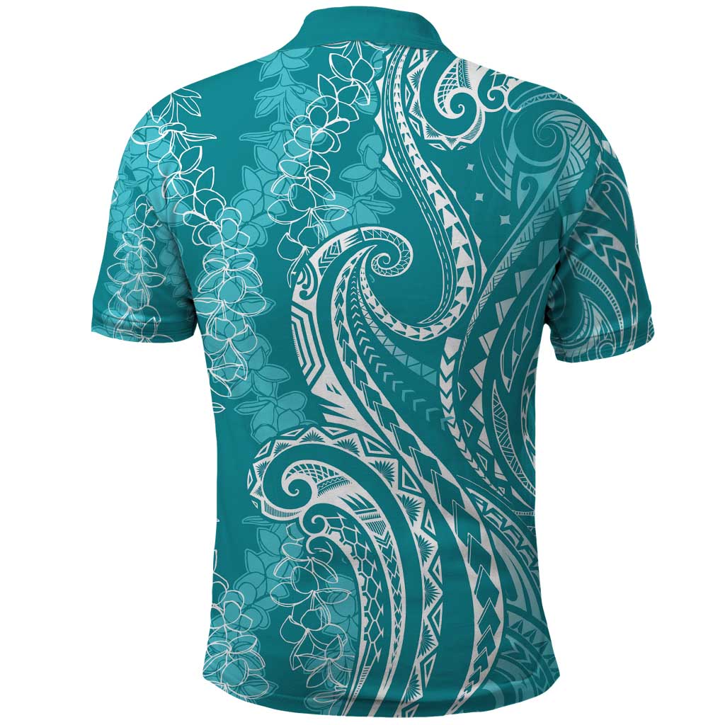 Polynesia Plumeria Lei Polo Shirt Teal Curves Motif LT7 - Polynesian Pride