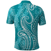 Polynesia Plumeria Lei Polo Shirt Teal Curves Motif LT7 - Polynesian Pride
