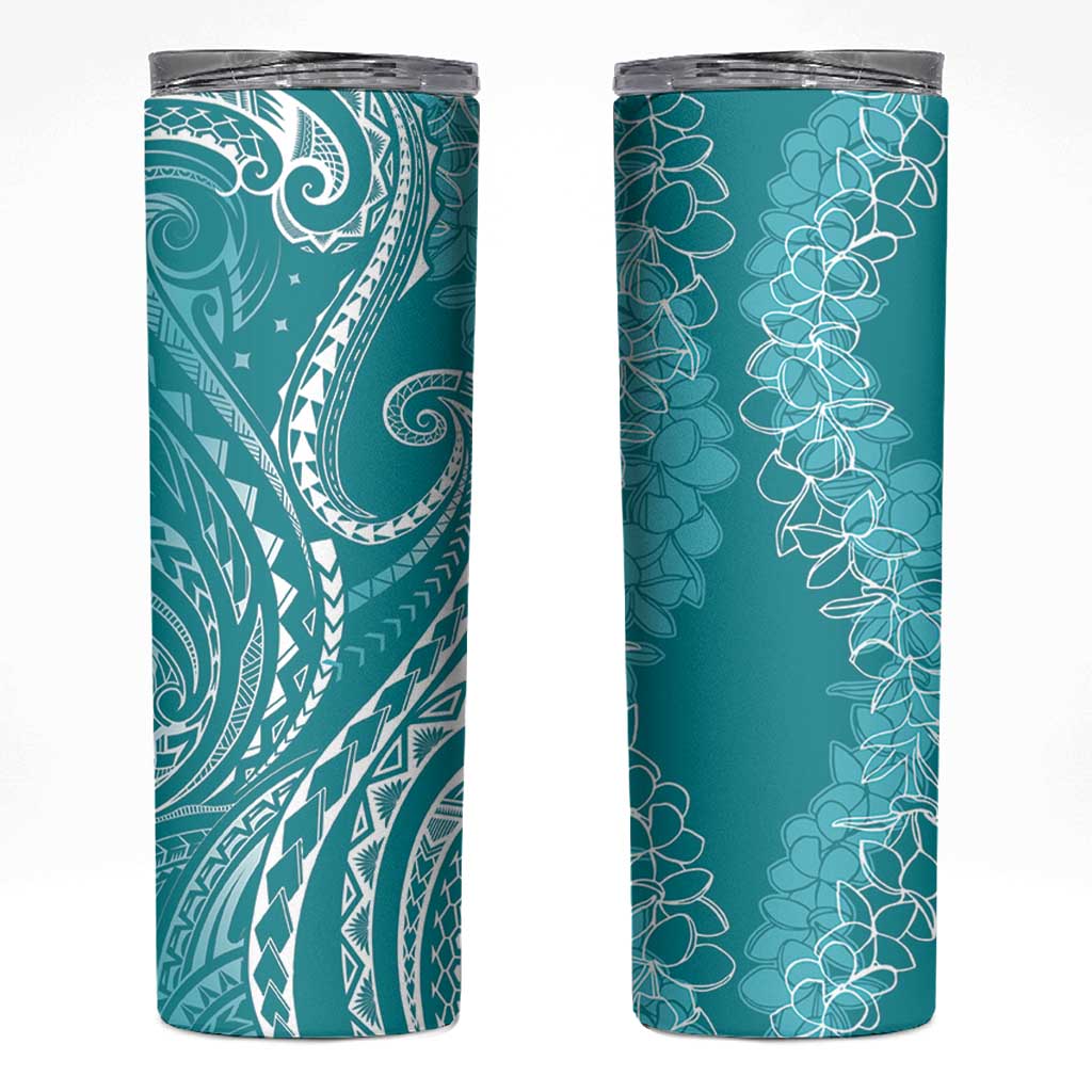 Polynesia Plumeria Lei Skinny Tumbler Teal Curves Motif LT7 Teal - Polynesian Pride