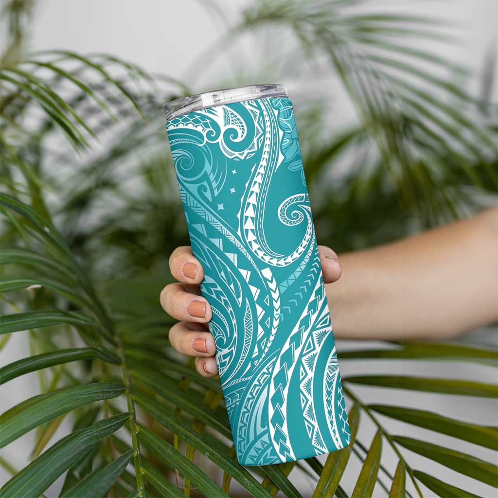 Polynesia Plumeria Lei Skinny Tumbler Teal Curves Motif LT7 - Polynesian Pride