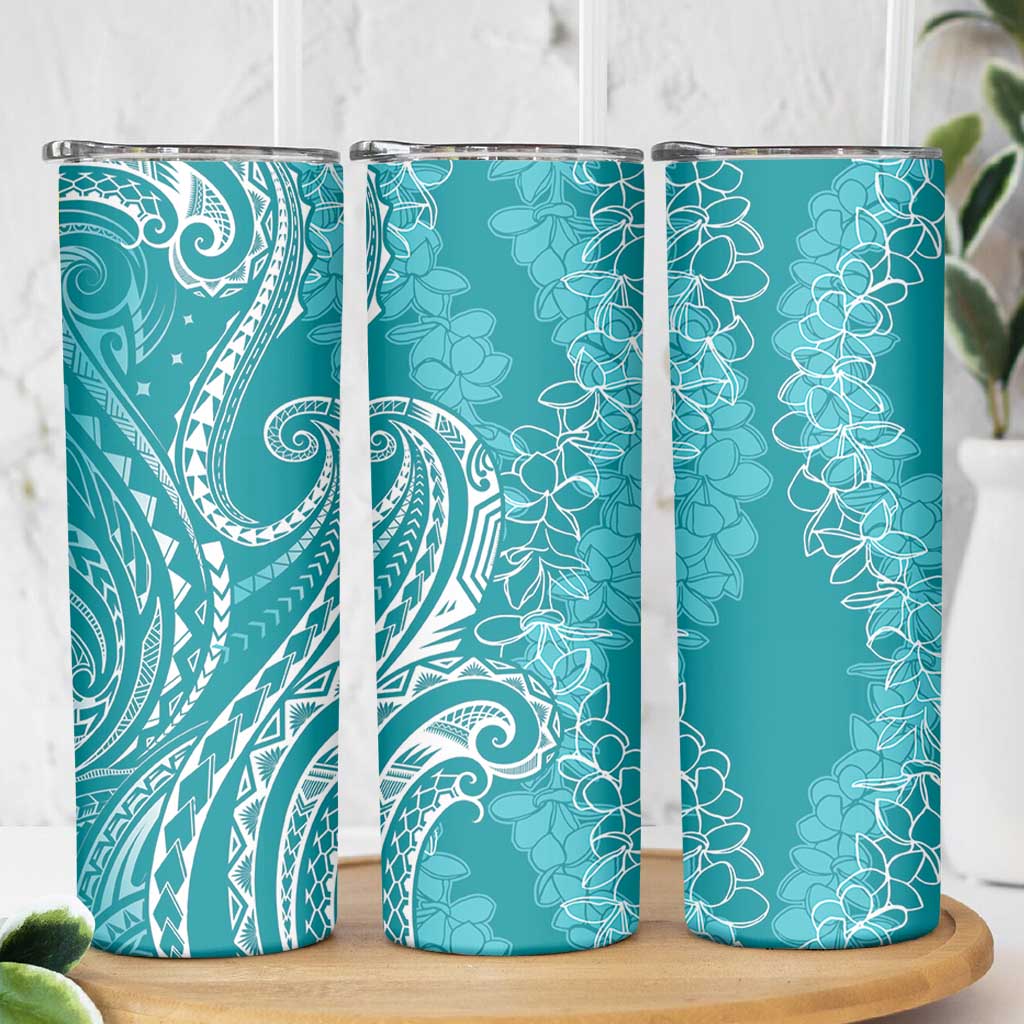 Polynesia Plumeria Lei Skinny Tumbler Teal Curves Motif LT7 - Polynesian Pride