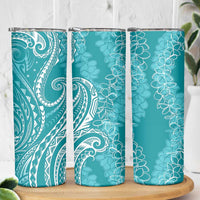 Polynesia Plumeria Lei Skinny Tumbler Teal Curves Motif LT7 - Polynesian Pride