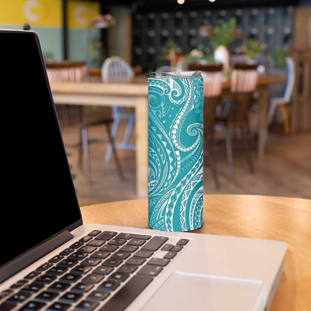 Polynesia Plumeria Lei Skinny Tumbler Teal Curves Motif LT7 - Polynesian Pride