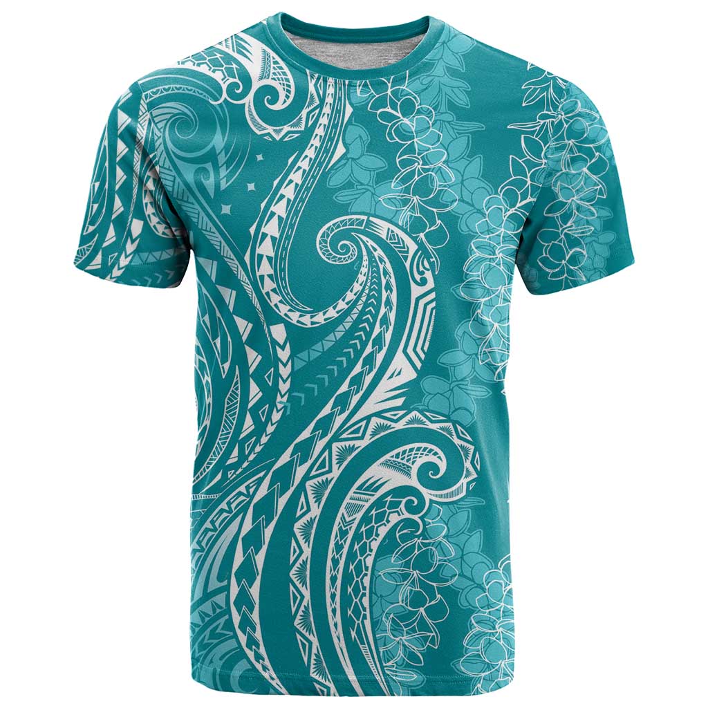 Polynesia Plumeria Lei T Shirt Teal Curves Motif LT7 Teal - Polynesian Pride