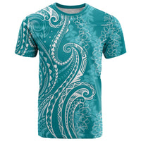 Polynesia Plumeria Lei T Shirt Teal Curves Motif LT7 Teal - Polynesian Pride