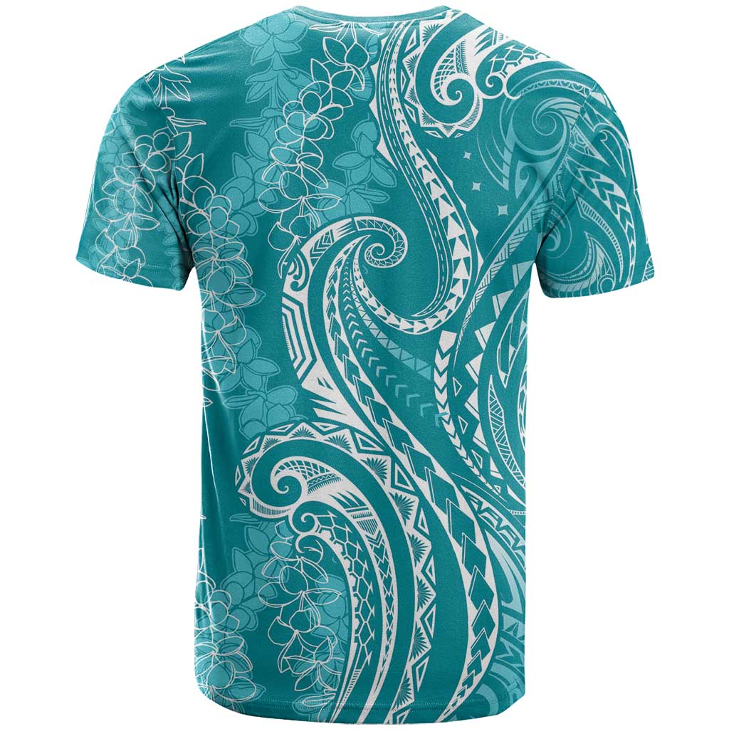 Polynesia Plumeria Lei T Shirt Teal Curves Motif LT7 - Polynesian Pride
