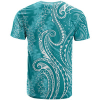 Polynesia Plumeria Lei T Shirt Teal Curves Motif LT7 - Polynesian Pride