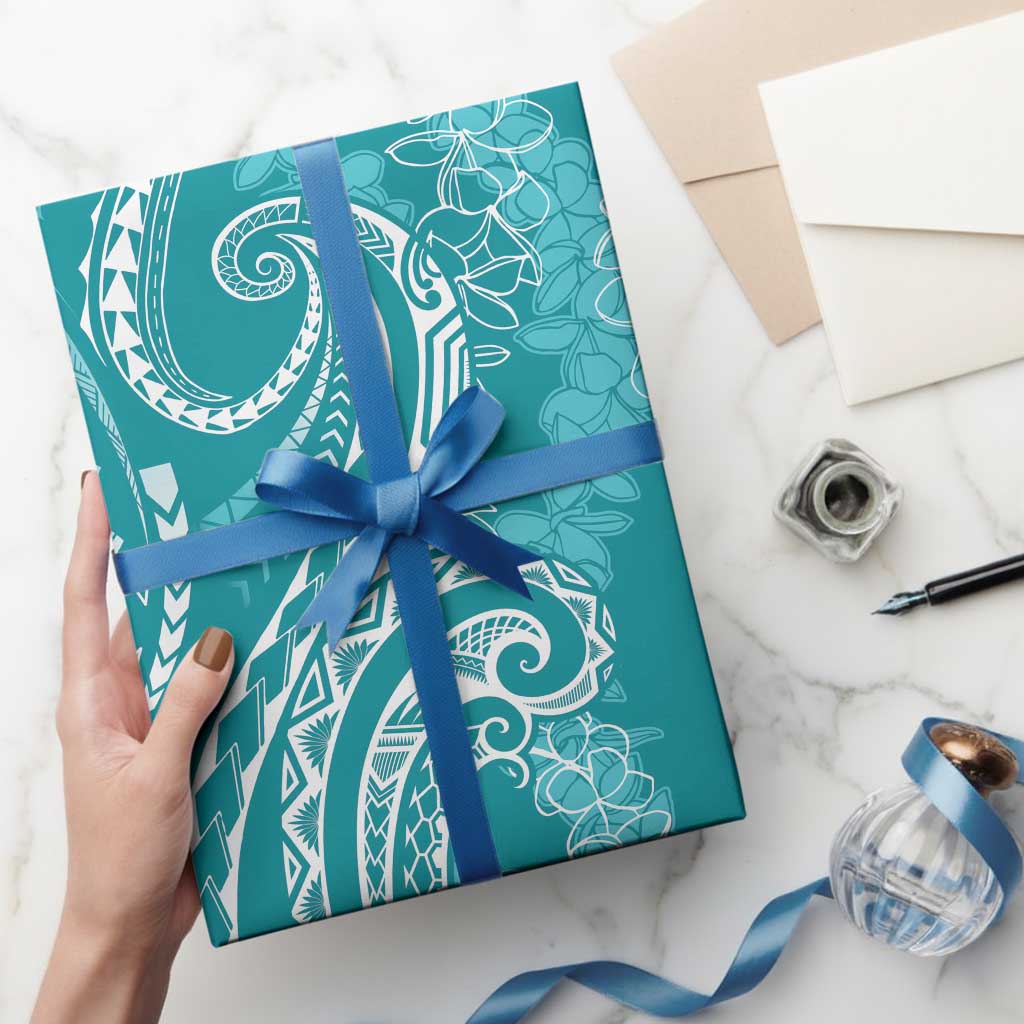 Polynesia Plumeria Lei Wrapping Paper Teal Curves Motif