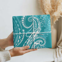 Polynesia Plumeria Lei Wrapping Paper Teal Curves Motif