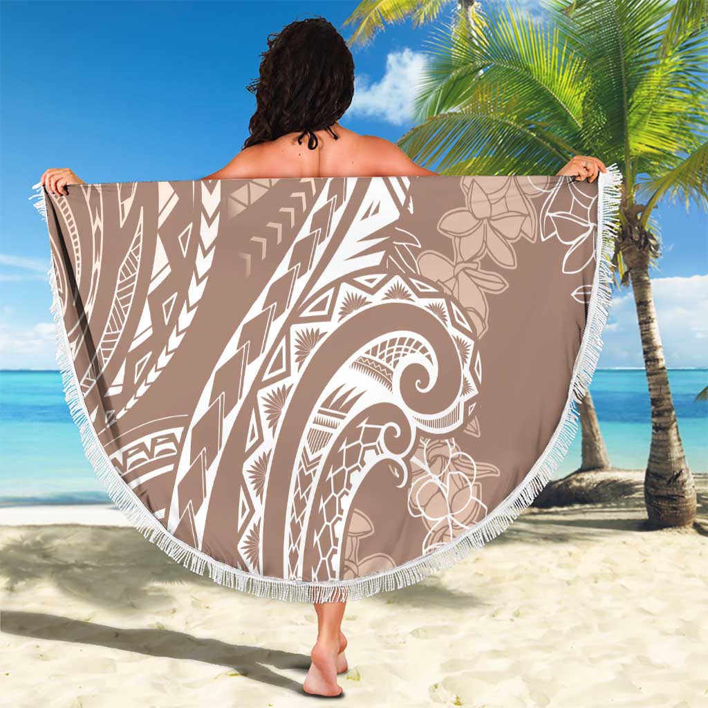 Polynesia Plumeria Lei Beach Blanket Beige Curves Motif
