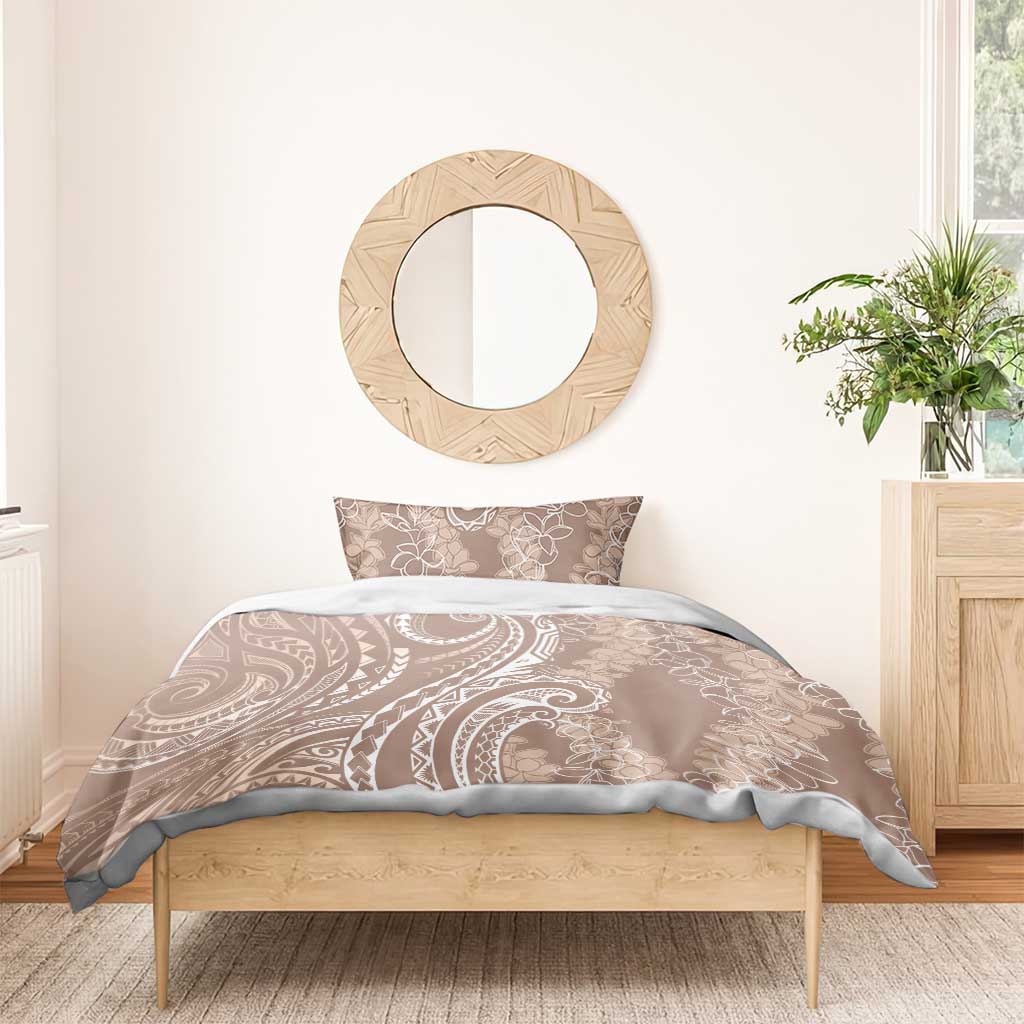 Polynesia Plumeria Lei Bedding Set Beige Curves Motif
