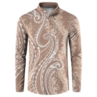 Polynesia Plumeria Lei Button Sweatshirt Beige Curves Motif
