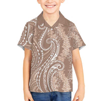Polynesia Plumeria Lei Family Matching Long Sleeve Bodycon Dress and Hawaiian Shirt Beige Curves Motif LT7 Son's Shirt Beige - Polynesian Pride