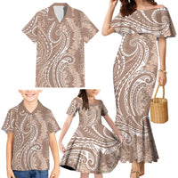 Polynesia Plumeria Lei Family Matching Mermaid Dress and Hawaiian Shirt Beige Curves Motif LT7 - Polynesian Pride