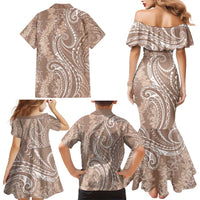 Polynesia Plumeria Lei Family Matching Mermaid Dress and Hawaiian Shirt Beige Curves Motif LT7 - Polynesian Pride