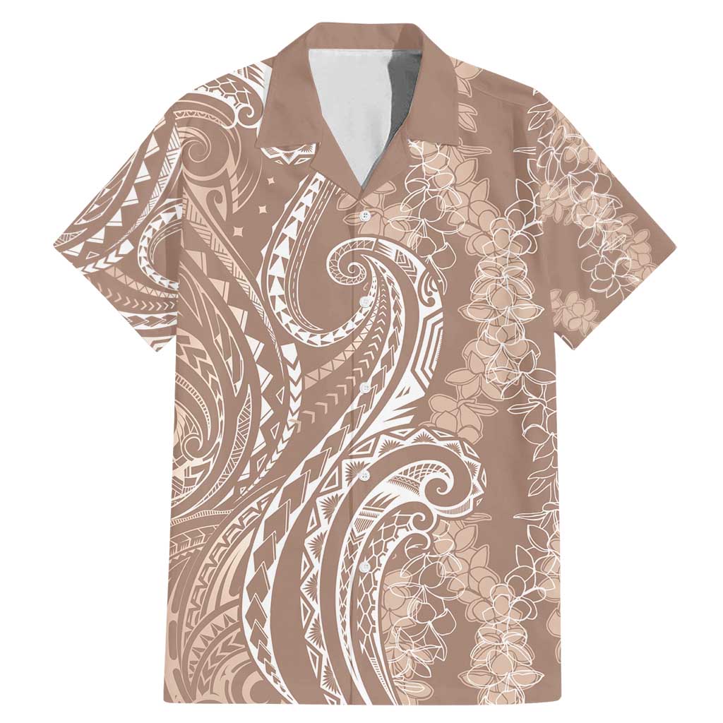 Polynesia Plumeria Lei Family Matching Mermaid Dress and Hawaiian Shirt Beige Curves Motif LT7 Dad's Shirt - Short Sleeve Beige - Polynesian Pride
