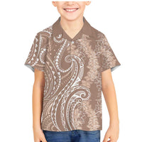 Polynesia Plumeria Lei Family Matching Mermaid Dress and Hawaiian Shirt Beige Curves Motif LT7 Son's Shirt Beige - Polynesian Pride