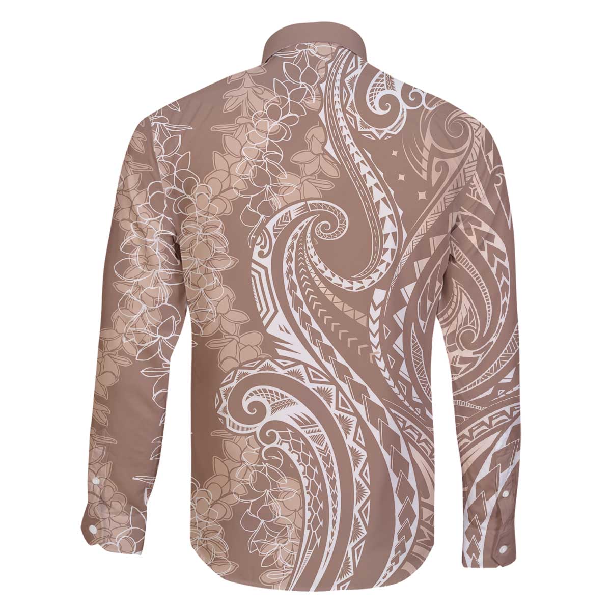 Polynesia Plumeria Lei Family Matching Off The Shoulder Long Sleeve Dress and Hawaiian Shirt Beige Curves Motif LT7 - Polynesian Pride