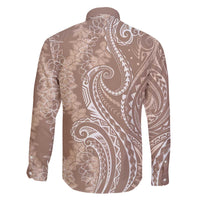 Polynesia Plumeria Lei Family Matching Off The Shoulder Long Sleeve Dress and Hawaiian Shirt Beige Curves Motif LT7 - Polynesian Pride