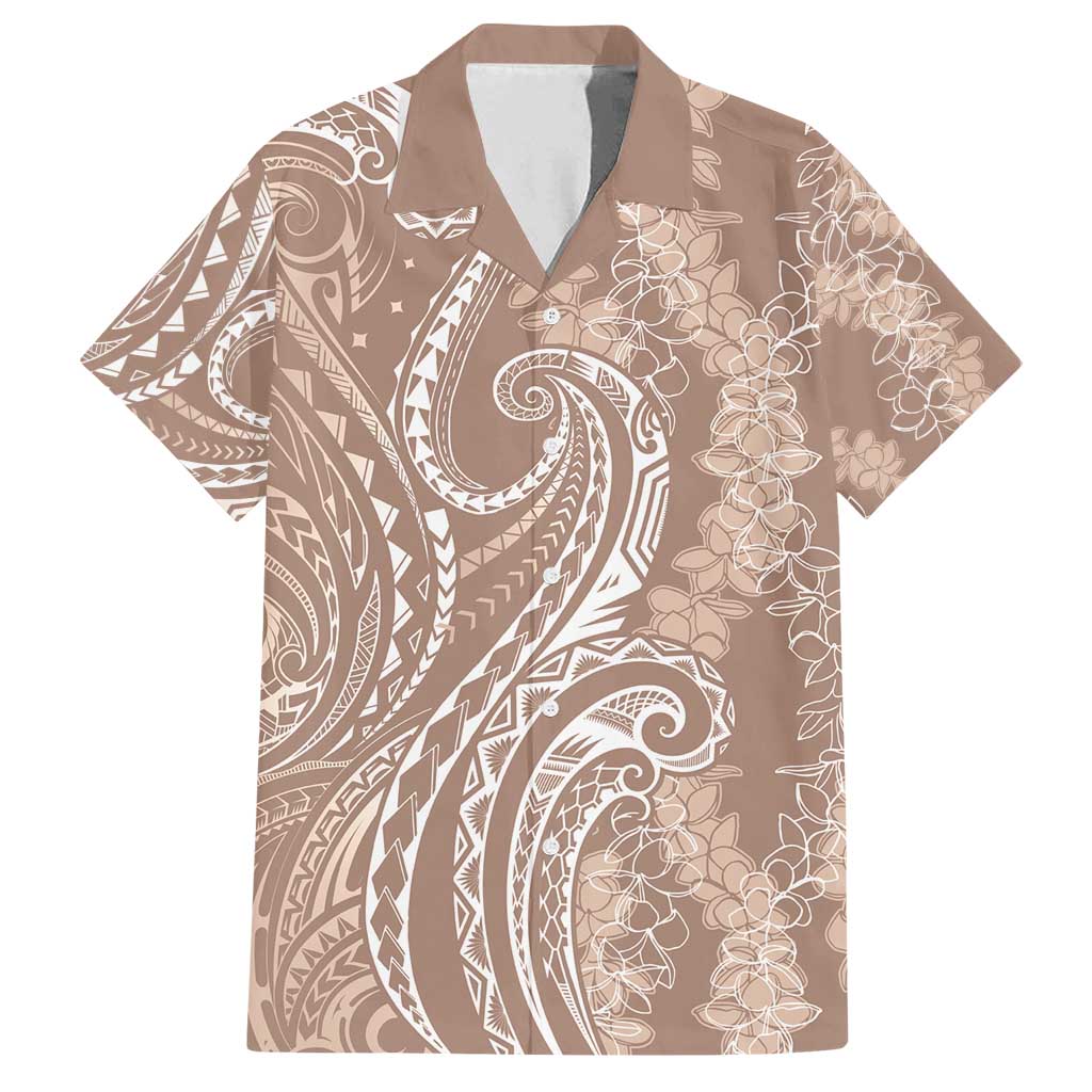 Polynesia Plumeria Lei Family Matching Off Shoulder Maxi Dress and Hawaiian Shirt Beige Curves Motif LT7 Dad's Shirt - Short Sleeve Beige - Polynesian Pride