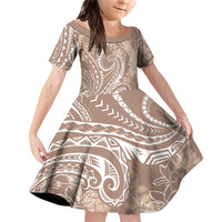 Polynesia Plumeria Lei Family Matching Off Shoulder Short Dress and Hawaiian Shirt Beige Curves Motif LT7 Daughter's Dress Beige - Polynesian Pride