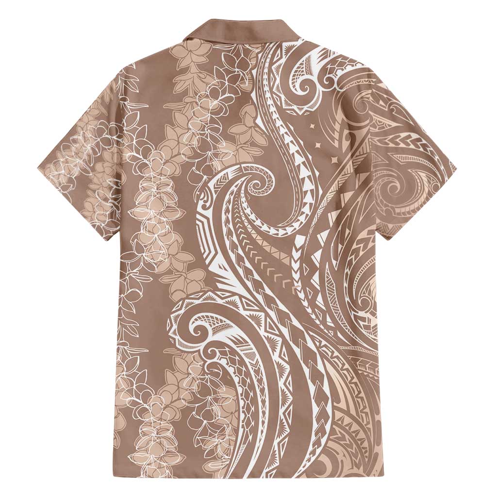 Polynesia Plumeria Lei Family Matching Off Shoulder Short Dress and Hawaiian Shirt Beige Curves Motif LT7 - Polynesian Pride