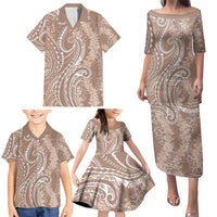 Polynesia Plumeria Lei Family Matching Puletasi and Hawaiian Shirt Beige Curves Motif LT7 - Polynesian Pride