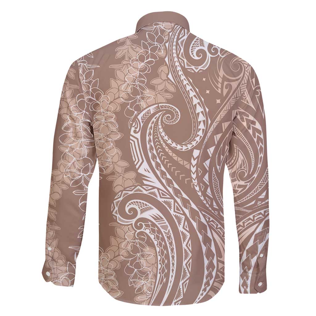 Polynesia Plumeria Lei Family Matching Short Sleeve Bodycon Dress and Hawaiian Shirt Beige Curves Motif LT7 - Polynesian Pride