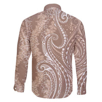 Polynesia Plumeria Lei Family Matching Short Sleeve Bodycon Dress and Hawaiian Shirt Beige Curves Motif LT7 - Polynesian Pride