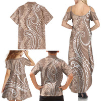 Polynesia Plumeria Lei Family Matching Summer Maxi Dress and Hawaiian Shirt Beige Curves Motif LT7 - Polynesian Pride